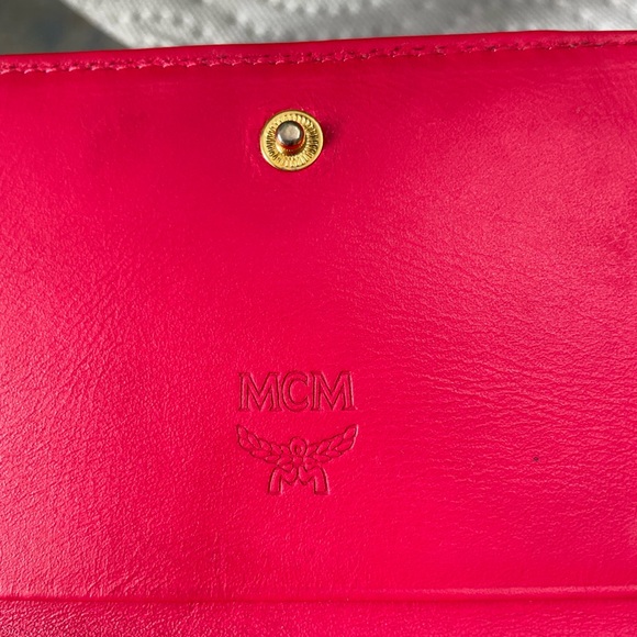 MCM Hot Pink Leather Studded Logo Motifs Wallet - Picture 8 of 17